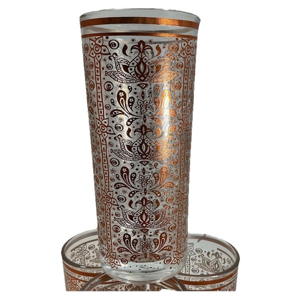 Unmarked Other - Vintage Moroccan Copper Filigree Highball Glasses Set of 4 Paisley Lotus Barware